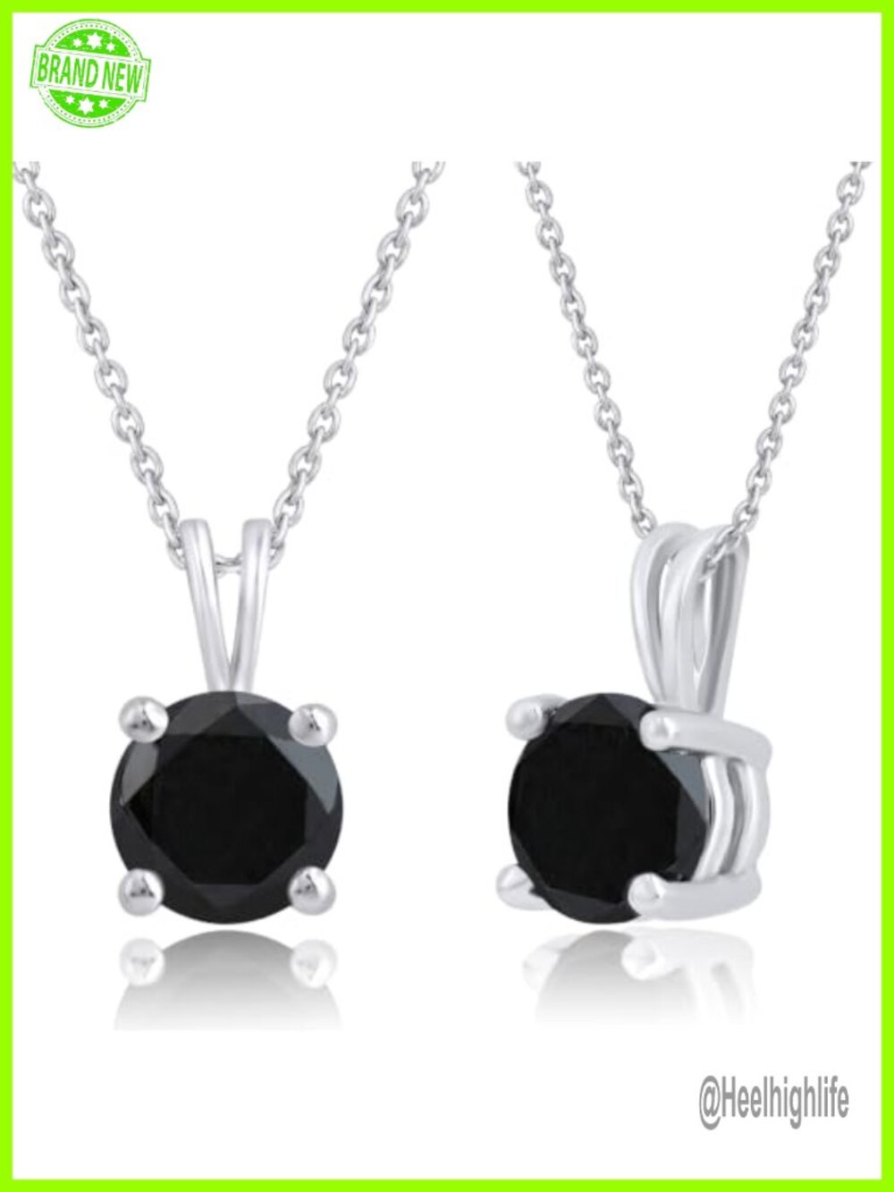 DEWBERRY Round Black Diamond Solitaire Pendant Necklace 925 Silver